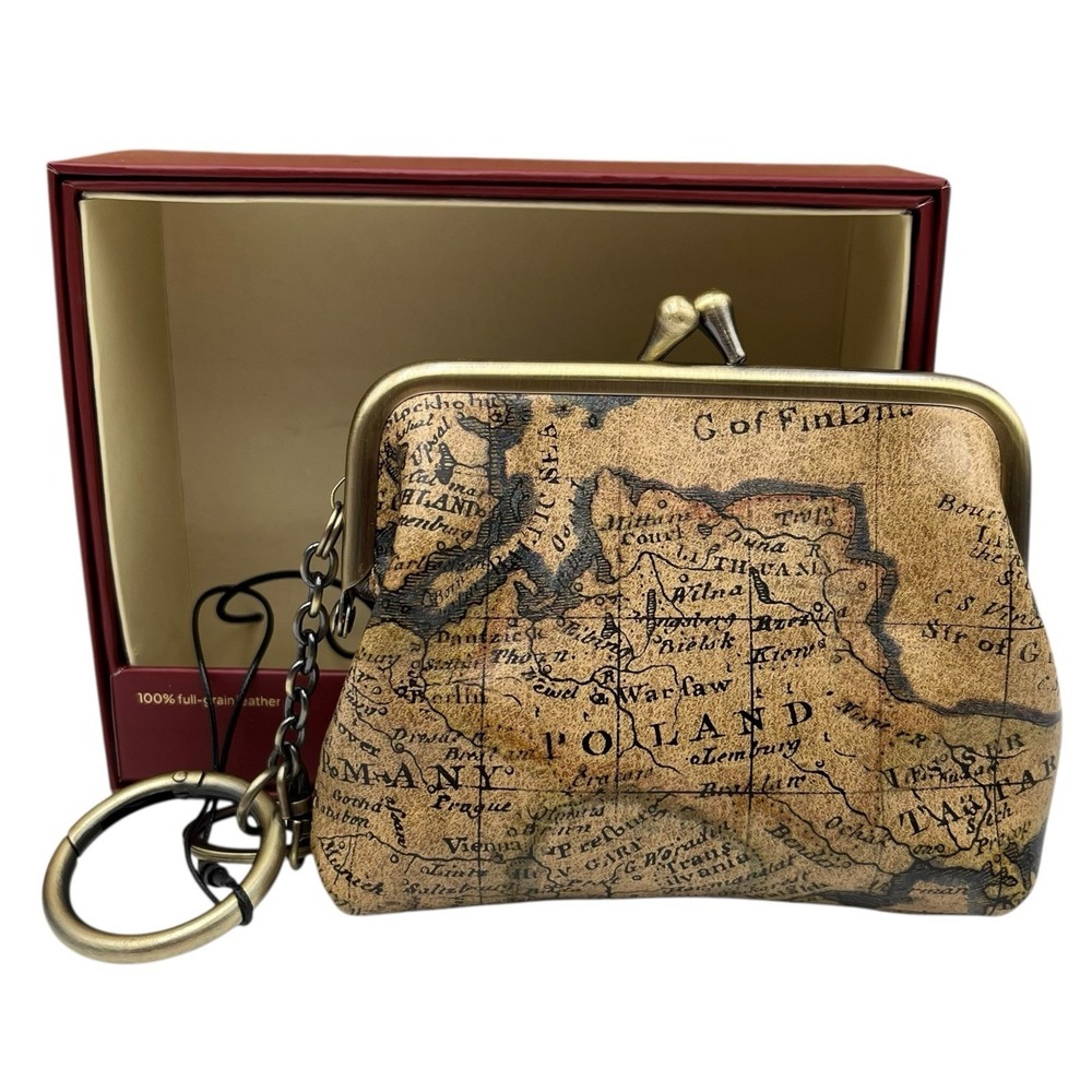 Patricia Nash Womens Leather Coin Purse European Map Print Kiss Lock in Gift Box - Picture 2 of 10